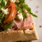 Homemade Belgian Waffle with salad Iceberg, tomatoes and ham