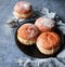 Homemade berliner donuts icing with sugar
