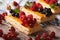 Homemade berry pastry with honey macro. Horizontal