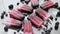 Homemade blackberry and cream ice-creams or popsicles with frozen berries on black slate tray