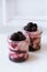 Homemade Blackberry Fool Summer Dessert in Glass Jars