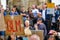 Homemade BLM sign with out of focus angry British Counter Protesters in the background at a Black Lives Matter protest