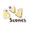 Homemade blueberry scones. Traditional English tea treats. Doodle scone or biscuit with raisins and cream isolated on