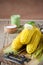 Homemade boiled corn on cob with butter and salt