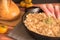 Homemade braised sauerkraut in a frying pan