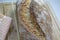 Homemade bread textures fresh loaf on wooden board