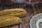 Homemade bread on wooden table. scene depicting a rustic setting