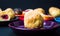 Homemade breadcrumb dumplings on colorful plates