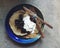 Homemade buckwheat pancakes with cherries and yogurt