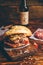 Homemade Burger on Cutting Board.