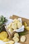 Homemade butter cookies with pineapple jam inside, Photographed with natural light. Selective Focus. White textured background