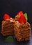 Homemade cake honey cake decorated with strawberries
