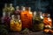 Homemade canned vegetables in glass jars, preparation of pickled products for the winter, AI Generated