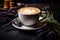 Homemade Cappuccino raf coffee with lavender. Close up. Generative AI