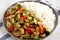 Homemade Cashew Chicken Stir-Fry on a Plate, side view