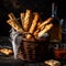 Homemade Cheese Straws and Flatbread Crackers Basket