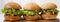 Homemade cheeseburgers on rustic wooden board over white wooden surface, side view. Closeup