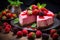 Homemade cheesecake with fresh berries and mint on a wooden background, Unveil the culinary artistry with macro food photography,