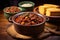 homemade chili in a rustic bowl with cornbread