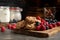 Homemade chocolate biscuits and edible berries over platter