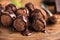 Homemade chocolate candy truffles glazed with chocolate ganache