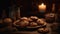 Homemade chocolate chip cookie on rustic wood table, indulgent temptation generated by AI