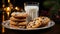 Homemade Chocolate Chip Cookies and Milk on a Small Plate Waiting for Santa on Christmas Eve. Generative AI