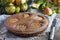 Homemade chocolate tart with frangipane and pears