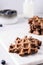 Homemade Chocolate waffles, milk and blueberries