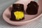 Homemade chocolates filled with lemon curd