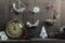 Homemade Christmas bird decorations with vintage clock.