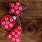 Homemade Christmas crafts made from red and white felt sheets. Felt star, Christmas tree and ball