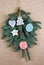 Homemade Christmas tree branch decoration of toys l  made of wood, plaster and glitters