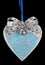 Homemade Christmas tree decoration heart  made of wood, plaster and glitter  bow