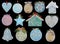 Homemade Christmas tree decoration objects  made of wood, plaster and glitters set isolated