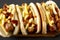 Homemade Cleveland Polish Boy Sandwich on a rustic wooden board on a black background, low angle view. Close-up