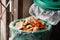 Homemade composting in garbage at kitchen