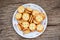 Homemade cookies with jam pineapple on wood table - biscuits cookies on plate for snack cracker