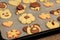 Homemade cookies in the shape of dog, heart, elephant, butterfly, snowflake, slug, turtle, heart, rabbit