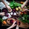 Homemade Cooking Beetroot soup, Women`s hands are preparing food