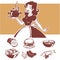 Homemade cooking, vector illustraton of pinup housewife and comm