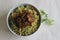 Homemade Coriander pulao, a one pot rice preparation in ghee with onions, green chutney and whole spices. Served with mutton roast