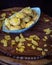 Homemade Cornflake cookies on a wooden background.