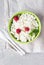 Homemade cottage cheese with raspberry and mint in a bowl. Russian homemade cottage cheese.