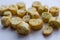 Homemade crackers and rusks on white background. Traditional tasty pastry. Dinner bakery.