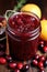 homemade cranberry sauce in a glass jar