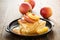 Homemade crepes served with caramelized apples