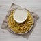 Homemade Crispy Ranch Fries on a gray plate on a white wooden background, top view. Flat lay, overhead, from above. Close-up