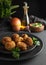 Homemade croquettes on dark wooden background - image