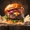 Homemade delight close up of a beef burger on wooden table